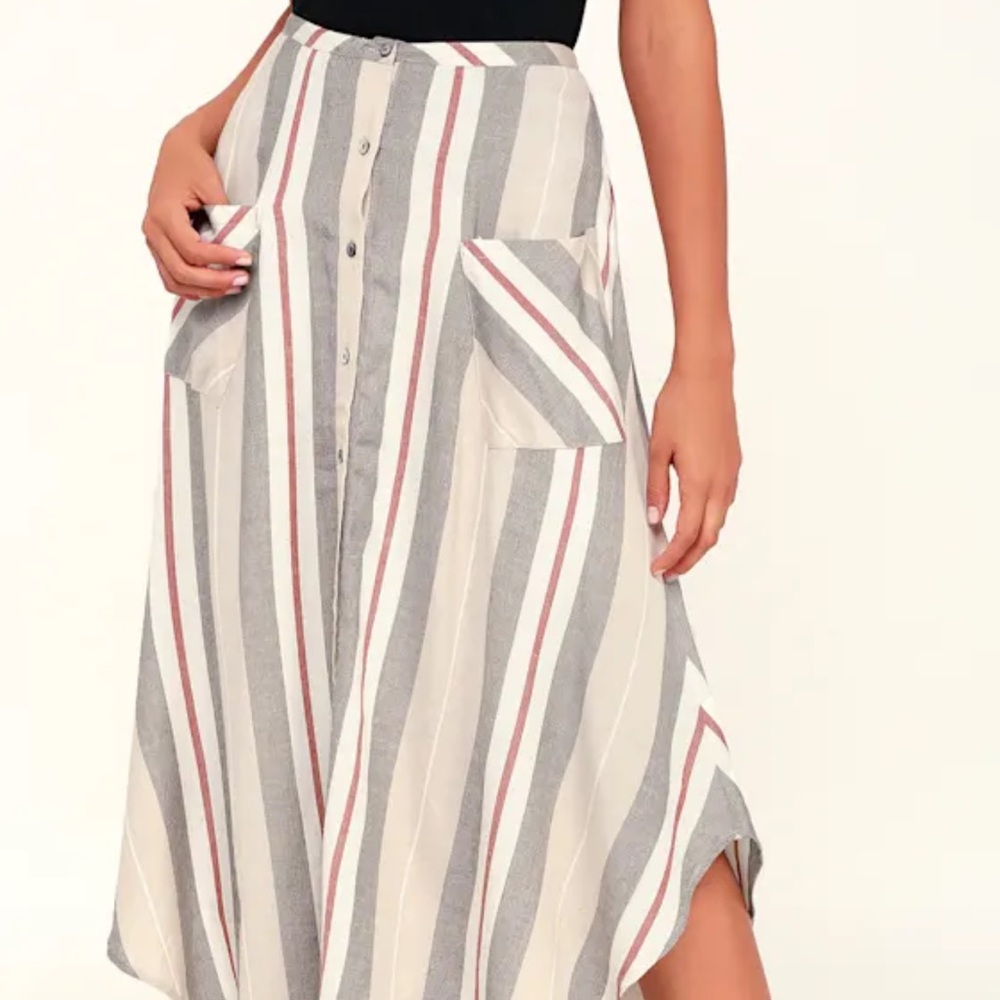 O’Neill Striped Midi Skirt with Button Front Size Large - Picture 12 of 13